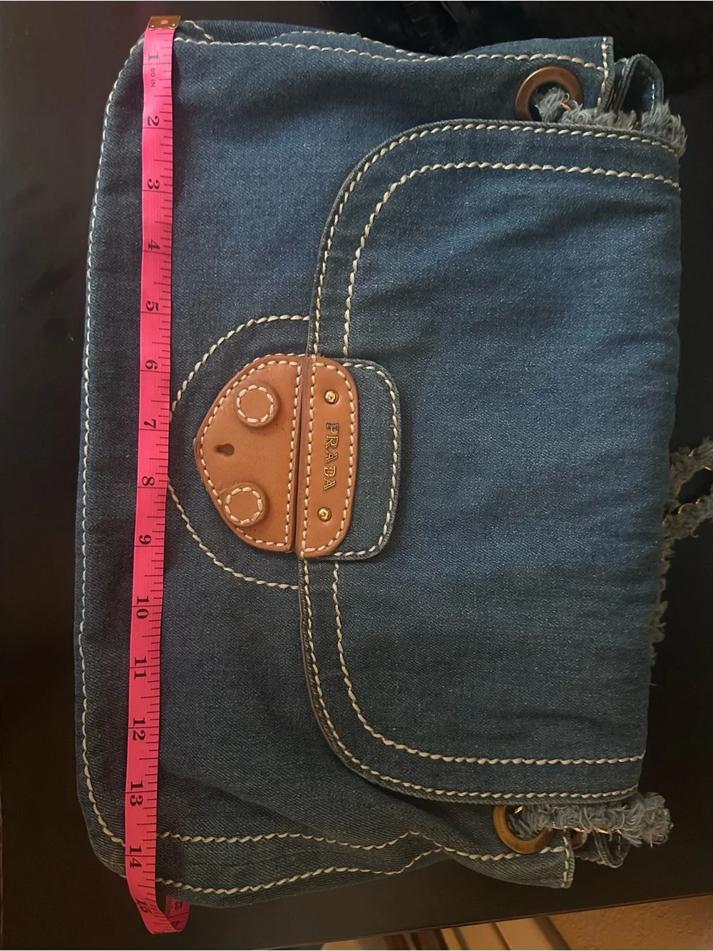 Blue Denim Crossbody with Tan Leather Trim